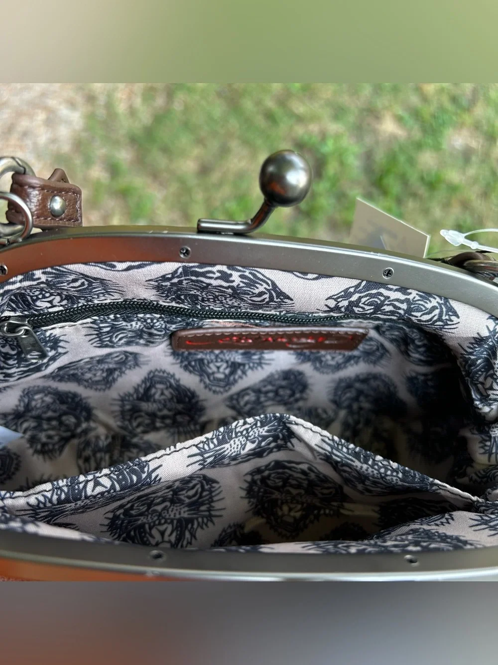 NWT Ed Hardy Denim Kisslock Frame Handbag